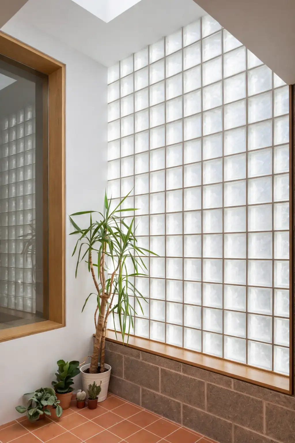 Pared de ladrillos de vidrio en interior de casa